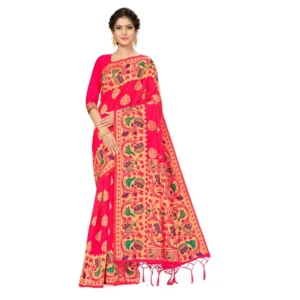 Women's Banarasi Silk Saree (Peach, 5-6mtrs)