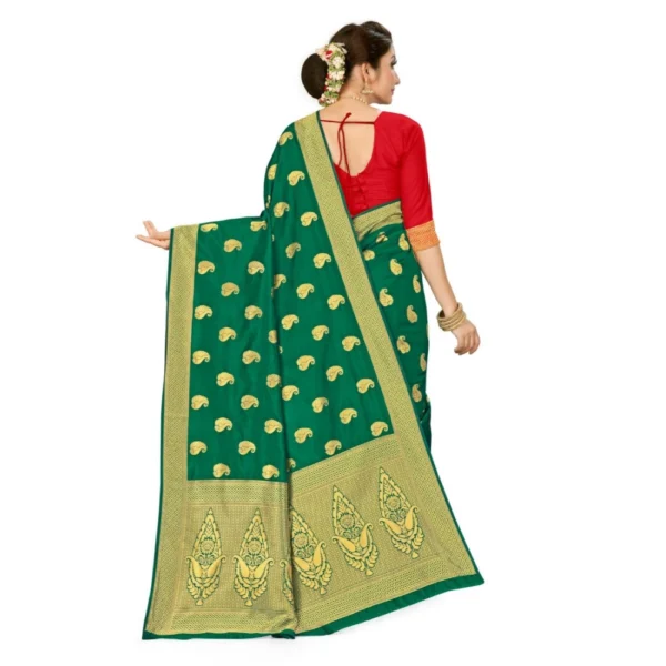 Women's Banarasi Silk Saree (Green,red, 5-6mtrs)