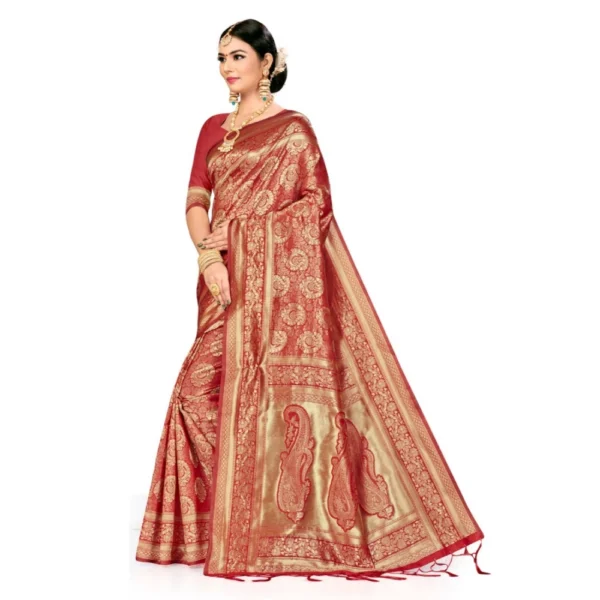 Women's Banarasi Silk Saree (Red, 5-6mtrs)