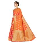 Women's Banarasi Silk Saree (Orange, 5-6mtrs)