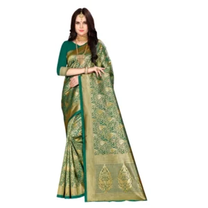 Women's Banarasi Silk Saree (Green, 5-6mtrs)