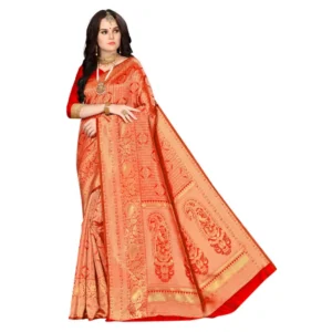 Women's Banarasi Silk Saree (Red, 5-6mtrs)