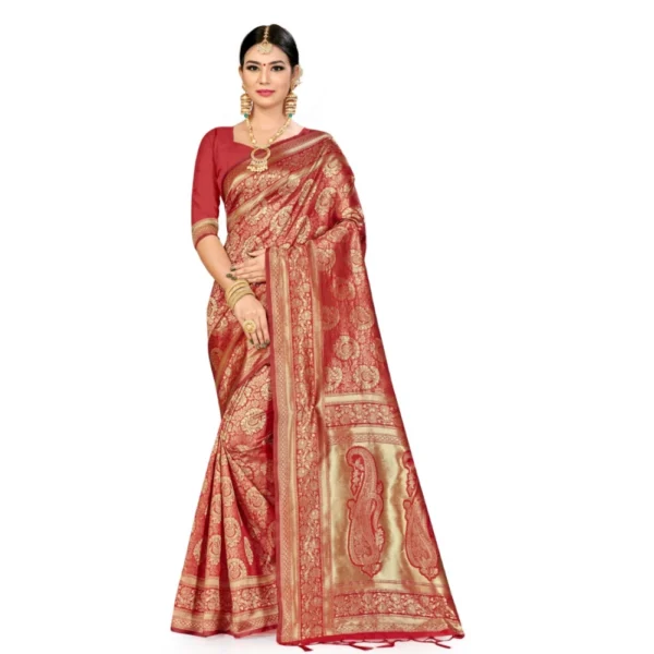 Women's Banarasi Silk Saree (Red, 5-6mtrs)