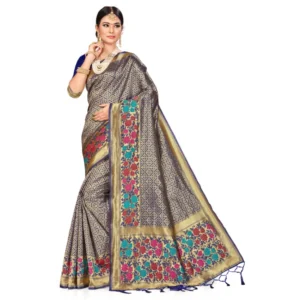 Women's Banarasi Silk Saree (Neavy blue, 5-6mtrs)