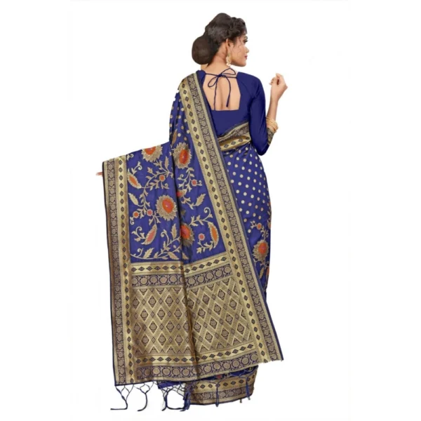 Women's Banarasi Silk Saree (Navy blue, 5-6mtrs)