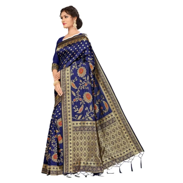 Women's Banarasi Silk Saree (Navy blue, 5-6mtrs)