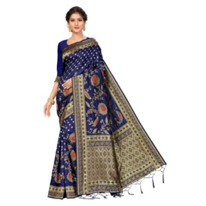 Women's Banarasi Silk Saree (Navy blue, 5-6mtrs)
