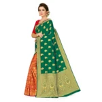 Women's Banarasi Silk Saree (Green,red, 5-6mtrs)