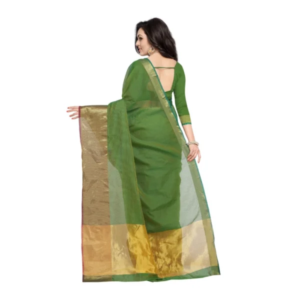 Women's Kota Doria Cotton Saree With Blouse (Green,6-3 Mtrs)