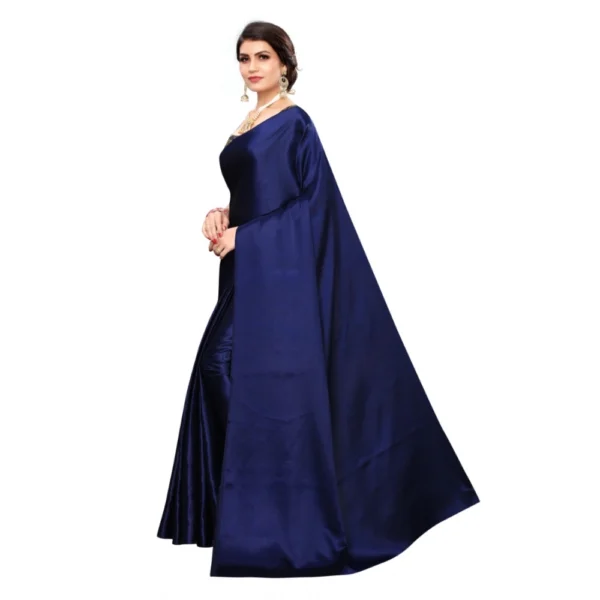 Women's Satin Saree With Blouse (Nevy,6-3 Mtrs)