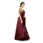 Women's Satin Saree With Blouse (Maroon,6-3 Mtrs)