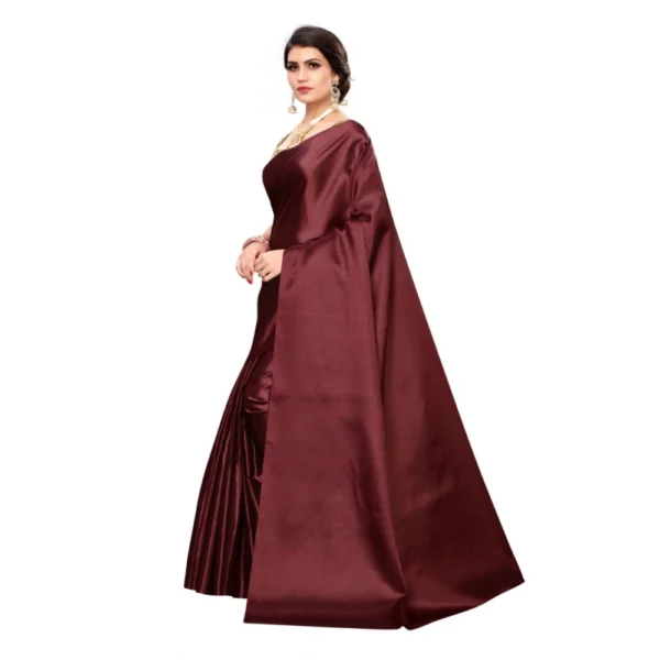 Women's Satin Saree With Blouse (Maroon,6-3 Mtrs)