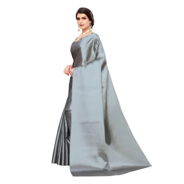 Women's Satin Saree With Blouse (Grey,6-3 Mtrs)