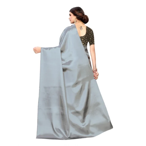 Women's Satin Saree With Blouse (Grey,6-3 Mtrs)
