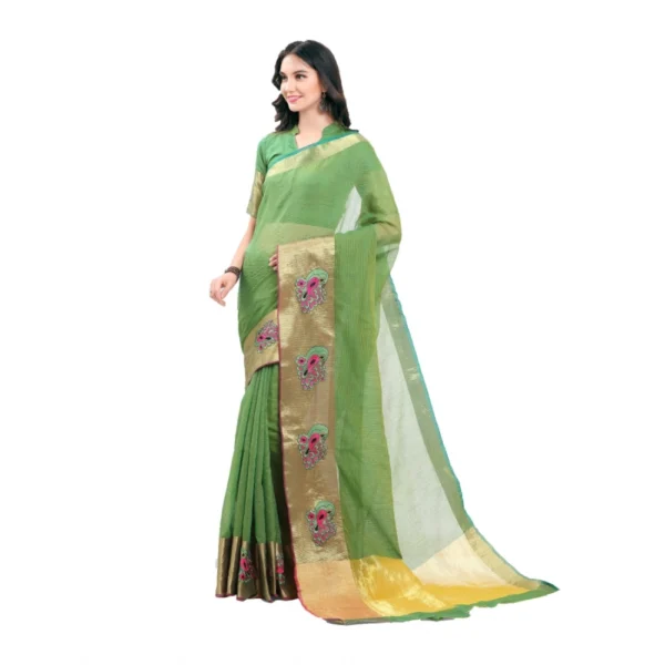 Women's Kota Doria Cotton Saree With Blouse (Green,6-3 Mtrs)