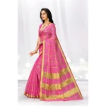 Women's Kota Doria Cotton Saree With Blouse (Pink,6-3 Mtrs)