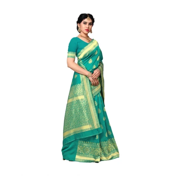Women's Jacquard Silk Saree With Blouse (Rama,6-3 Mtrs)