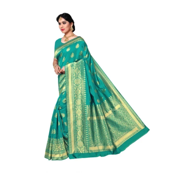 Women's Jacquard Silk Saree With Blouse (Rama,6-3 Mtrs)