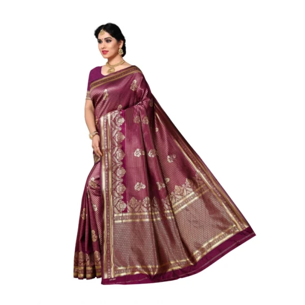 Women's Jacquard Silk Saree With Blouse (Wine,6-3 Mtrs)