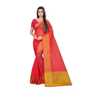 Women's Kota Doria Cotton Saree With Blouse (Pink,6-3 Mtrs)