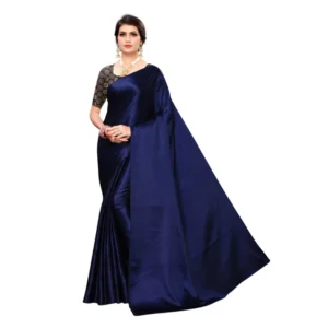 Women's Satin Saree With Blouse (Nevy,6-3 Mtrs)