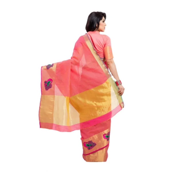Women's Kota Doria Cotton Saree With Blouse (Pink,6-3 Mtrs)