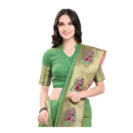 Women's Kota Doria Cotton Saree With Blouse (Green,6-3 Mtrs)
