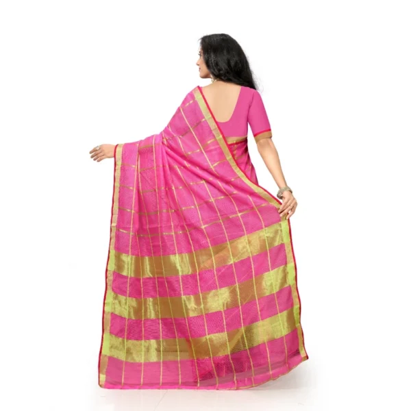 Women's Kota Doria Cotton Saree With Blouse (Pink,6-3 Mtrs)