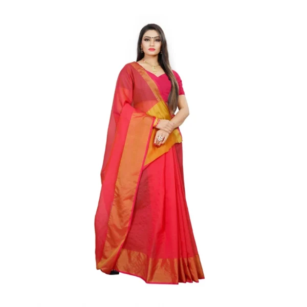 Women's Kota Doria Cotton Saree With Blouse (Pink,6-3 Mtrs)