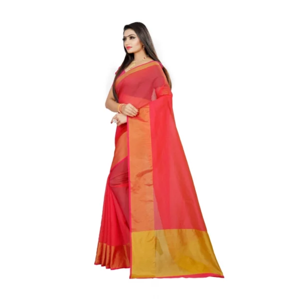 Women's Kota Doria Cotton Saree With Blouse (Pink,6-3 Mtrs)