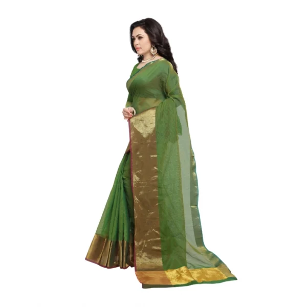 Women's Kota Doria Cotton Saree With Blouse (Green,6-3 Mtrs)