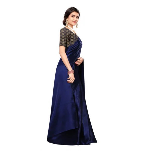 Women's Satin Saree With Blouse (Nevy,6-3 Mtrs)
