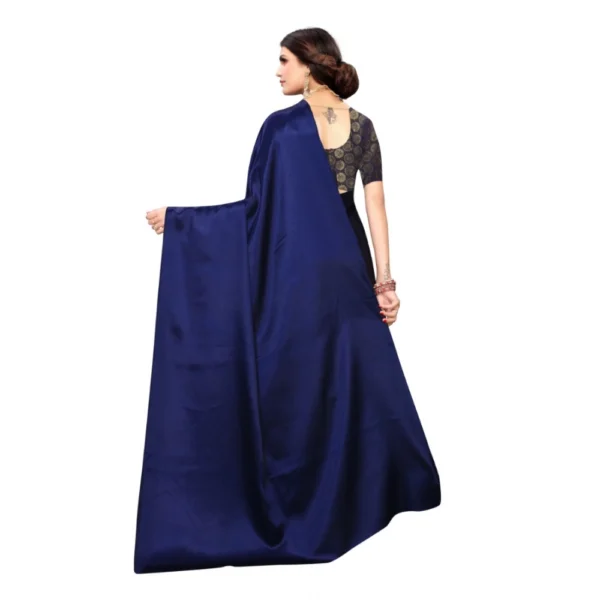 Women's Satin Saree With Blouse (Nevy,6-3 Mtrs)