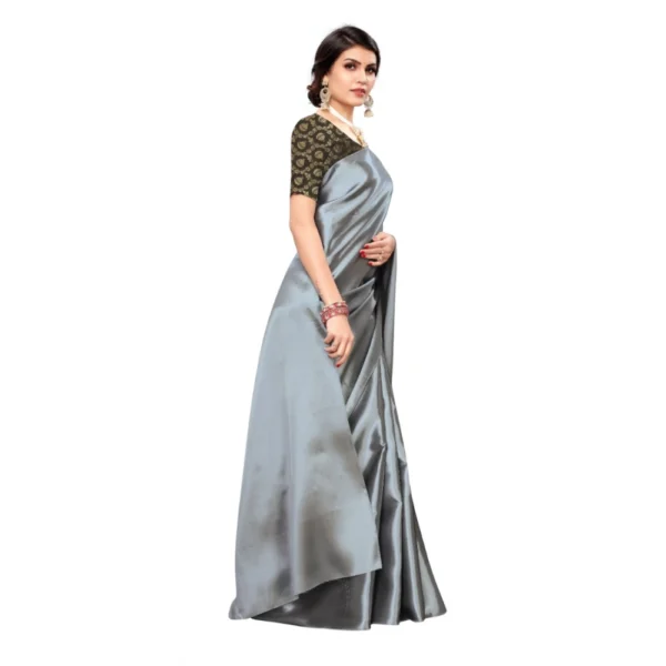 Women's Satin Saree With Blouse (Grey,6-3 Mtrs)