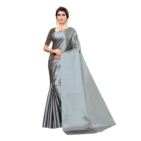 Women's Satin Saree With Blouse (Grey,6-3 Mtrs)