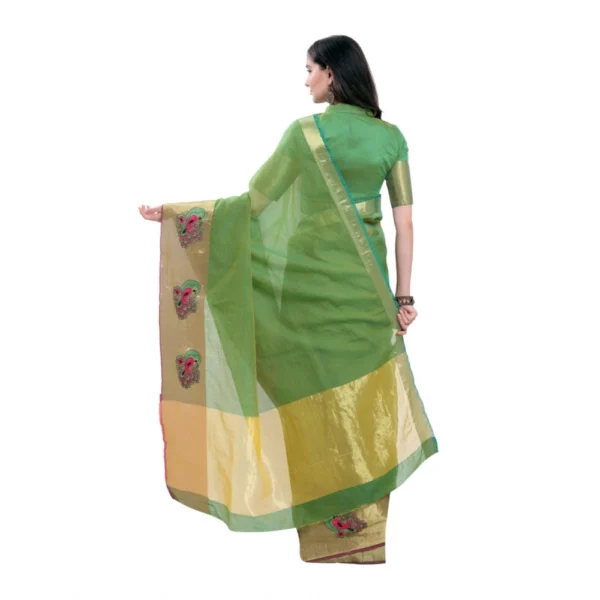 Women's Kota Doria Cotton Saree With Blouse (Green,6-3 Mtrs)