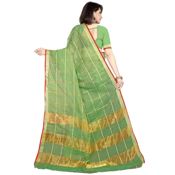 Women's Kota Doria Cotton Saree With Blouse (Green,6-3 Mtrs)