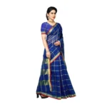 Women's Kota Doria Cotton Saree With Blouse (Blue,6-3 Mtrs)