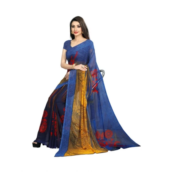 Women's Georgette Saree(Blue,5-6 Mtrs)