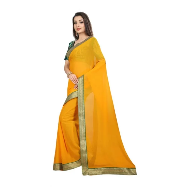 Women's Chiifon, Jacquard Blouse Saree(Yellow,5-6 Mtrs)