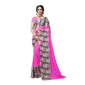 Women's Georgette Saree(Pink,5-6 Mtrs)