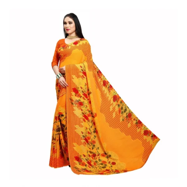 Women's Georgette Saree(Yellow,5-6 Mtrs)