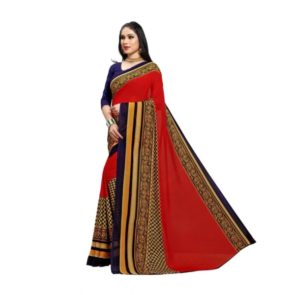Women's Georgette Saree(Red,5-6 Mtrs)
