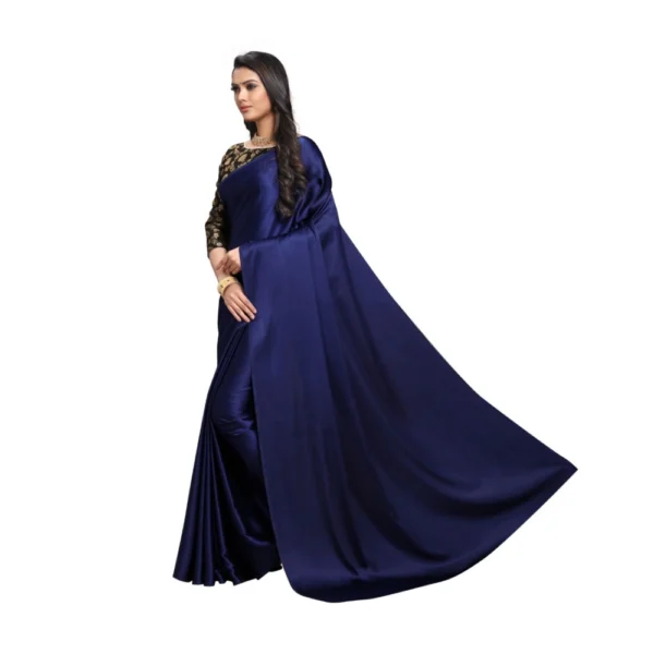 Women's Satin Saree(Blue,5-6 Mtrs)