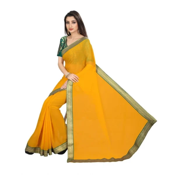 Women's Chiifon, Jacquard Blouse Saree(Yellow,5-6 Mtrs)