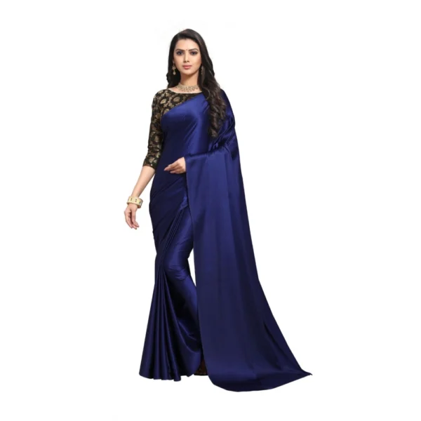 Women's Satin Saree(Blue,5-6 Mtrs)