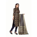 Women's Jacquard Silk Unstitched Salwar-Suit Material With Dupatta (Black,2-2.5Mtrs)