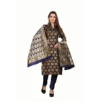 Women's Jacquard Silk Unstitched Salwar-Suit Material With Dupatta (Black,2-2.5Mtrs)