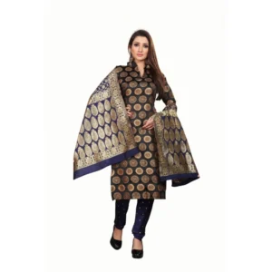 Women's Jacquard Silk Unstitched Salwar-Suit Material With Dupatta (Black,2-2.5Mtrs)