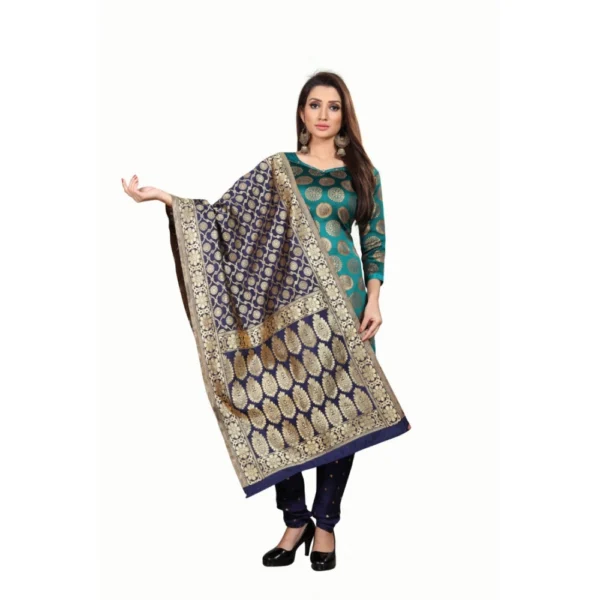 Women's Jacquard Silk Unstitched Salwar-Suit Material With Dupatta (Green,2-2.5Mtrs)